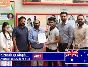 Staff Members of Pyramid are congratulating student for getting his Australian study visa stamped under AUPP.