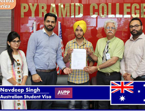 Hon'ble Director-PCBT is congratulating student for getting his Australian study visa stamped under AUPP.